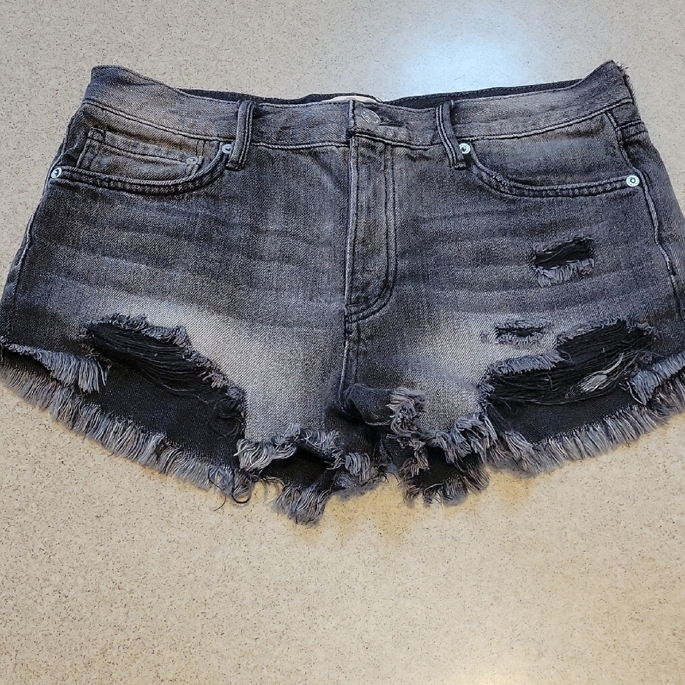 We The Free High Rise Distressed Cotton Black Jean Shorts Size 28